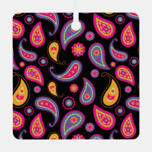 Colourful Paisley seamless Pattern Metal Tree Decoration