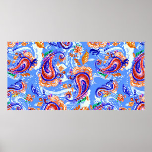Colourful paisley seamless pattern poster