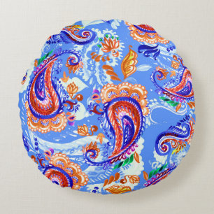 Colourful paisley seamless pattern round cushion