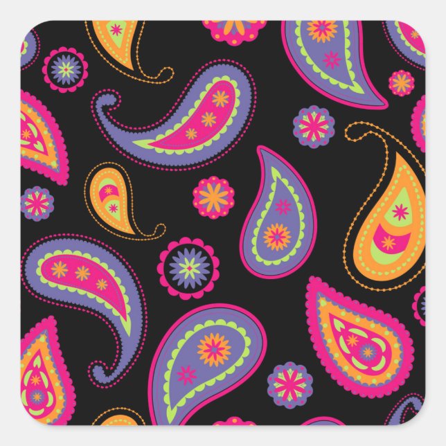 Colourful Paisley seamless Pattern Square Sticker (Front)