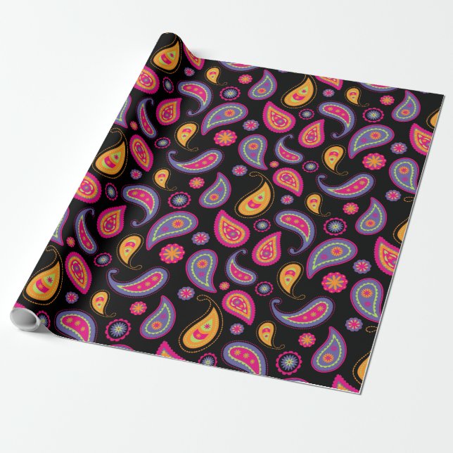Colourful Paisley seamless Pattern Wrapping Paper (Unrolled)