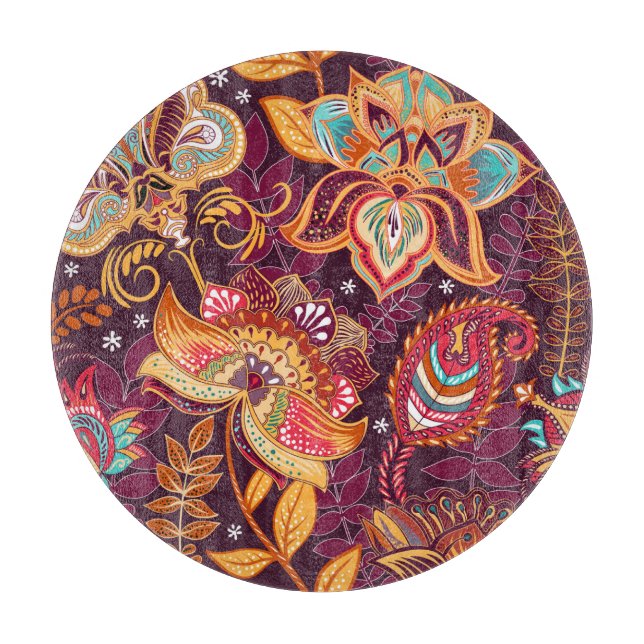 Colourful Paisley Style Floral Pattern Cutting Board (Front)