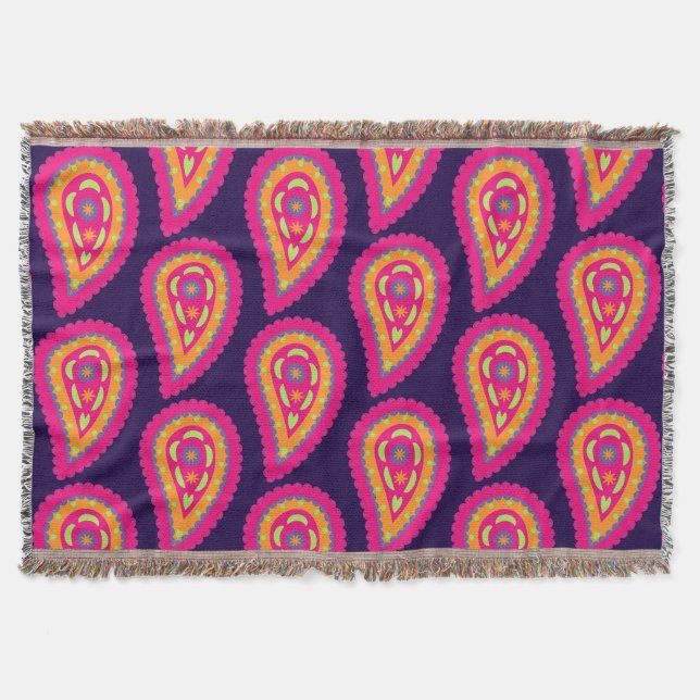 Colourful Paisley Throw Blanket (Front)