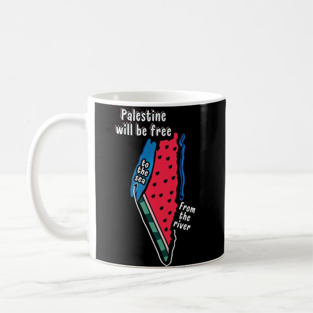 colourful palestine watermelon map graphic design coffee mug (Left)