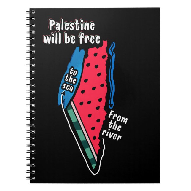 colourful palestine watermelon map graphic design notebook (Front)