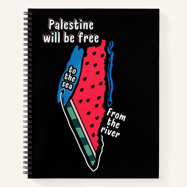 colourful palestine watermelon map graphic design notebook (Front)