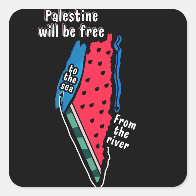 colourful palestine watermelon map graphic design square sticker (Front)