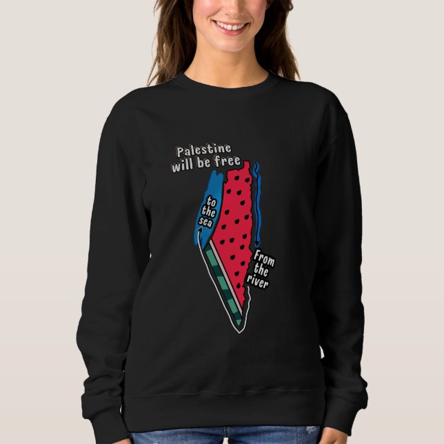 colourful palestine watermelon map graphic design sweatshirt (Front)