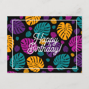 Colourful Palm Leaves Happy Birthday Postcard