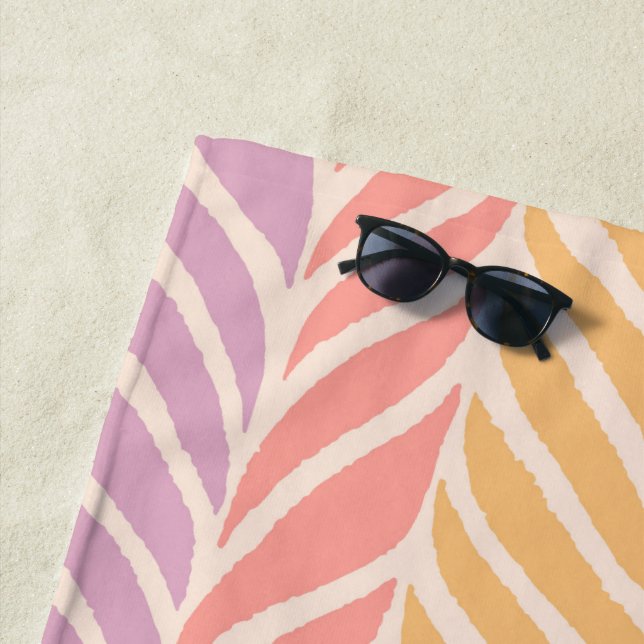 Colourful Palm Leaves Pattern Beach Towel (In Situ)
