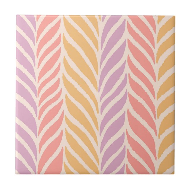 Colourful Palm Leaves Pattern Ceramic Tile (Front)