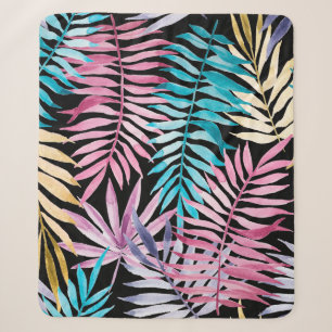 Colourful palm leaves pattern sherpa blanket