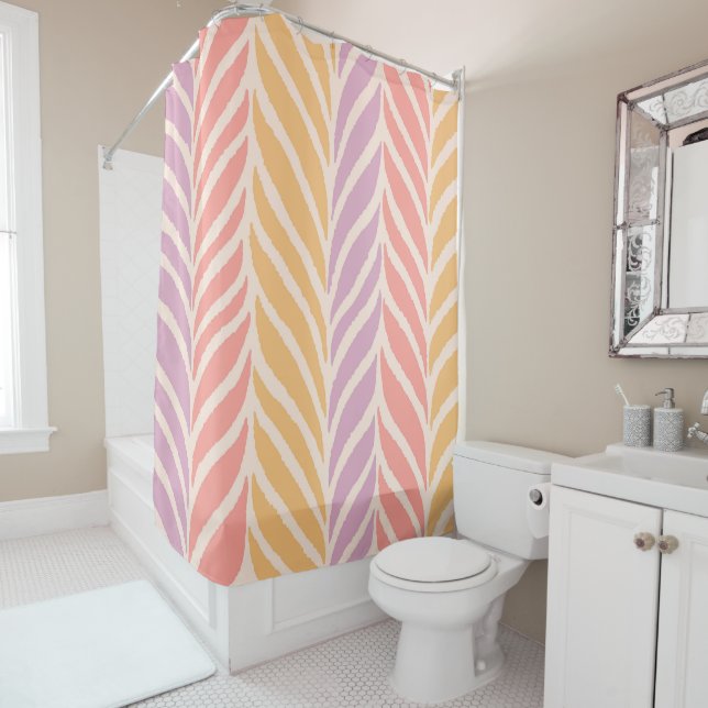 Colourful Palm Leaves Pattern Shower Curtain (In Situ)
