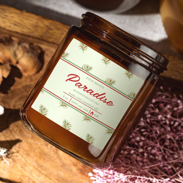 Colourful Palm Leaves Square Candle Label Design (Creator Uploaded)