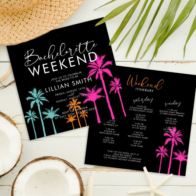 Colourful Palm Tree Bachelorette Weekend Invitatio Invitation (Creator Uploaded)