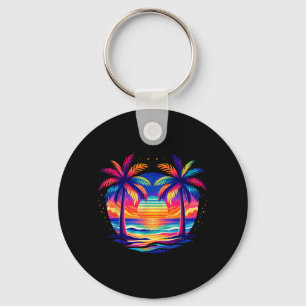 Colourful Palm Tree Beach Sunset Tropical Summer Key Ring