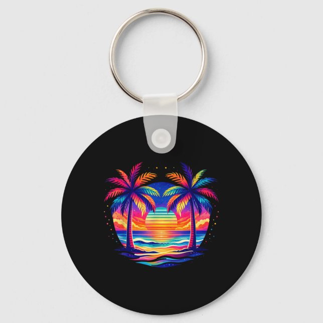 Colourful Palm Tree Beach Sunset Tropical Summer Key Ring (Front)