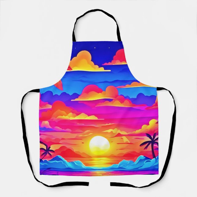 Colourful Palm Tree Sunset Apron (Front)