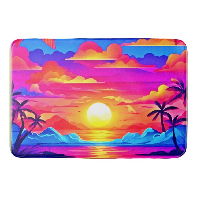 Colourful Palm Tree Sunset Bath Mat (Front)