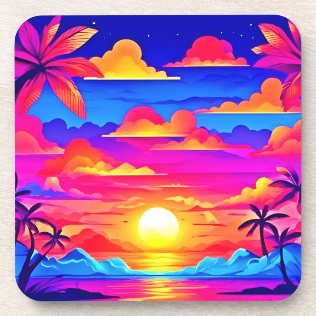 Colourful Palm Tree Sunset Coaster (Front)
