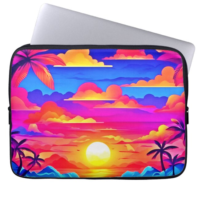 Colourful Palm Tree Sunset Laptop Sleeve (Front)
