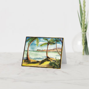 Colourful Palm Trees and Beach Note Card