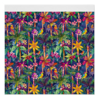 colourful palm trees and birds poster