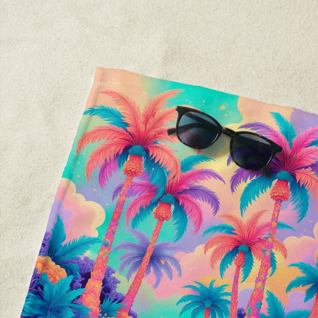 Colourful Palm trees Beach Towel (In Situ)