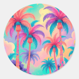 Colourful Palm trees Classic Round Sticker