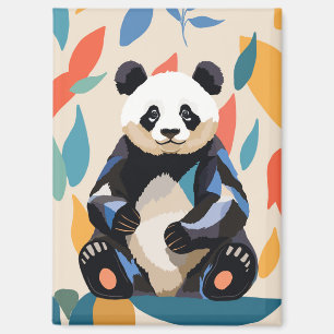 Colourful Panda Bear Abstract Leaves Magnet
