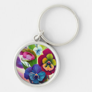 Colourful Pansies -AI ART Key Ring