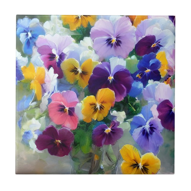 Colourful Pansies  Ceramic Tile (Front)