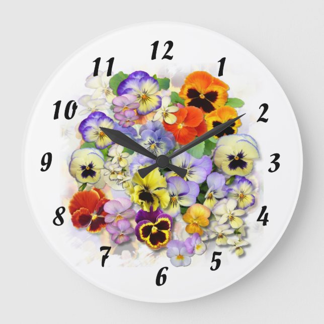 Colourful Pansies Large Clock (Front)