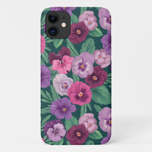 Colourful pansies on dark greenish blue Case-Mate iPhone case (Back)