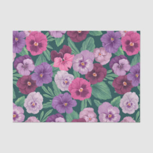 Colourful pansies on dark greenish blue tissue paper