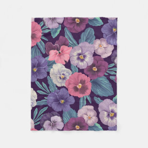 Colourful pansies on deep violet fleece blanket