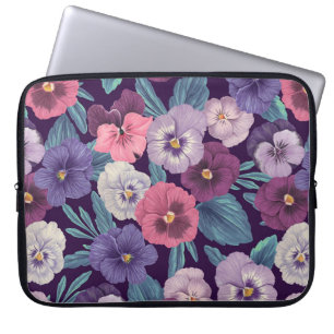 Colourful pansies on deep violet laptop sleeve