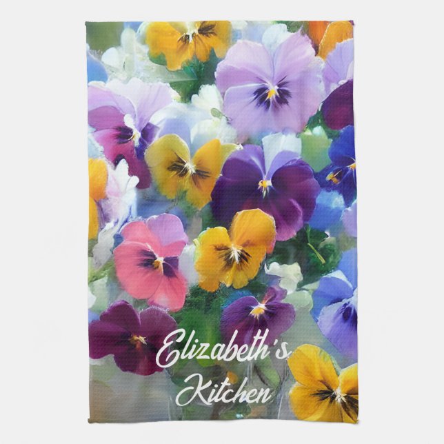 Colourful Pansies  Tea Towel (Vertical)