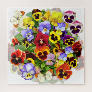Colourful Pansy Arrangement with Butterflies Squar Jigsaw Puzzle