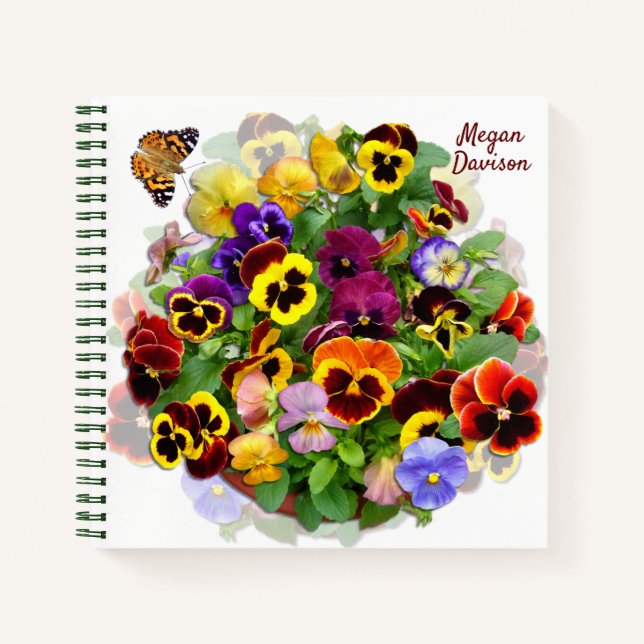 Colourful Pansy Display Custom Name Notebook (Front)