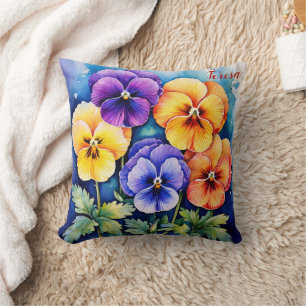 Colourful Pansy February Birth Flower Personalised Cushion