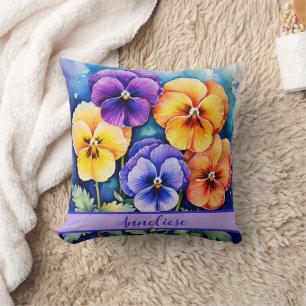 Colourful Pansy February Birth Flower Personalised Cushion