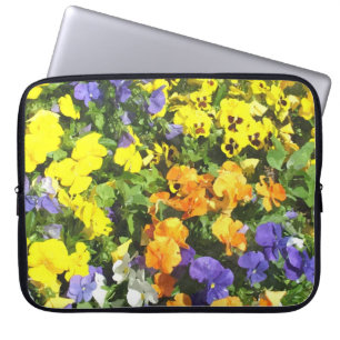 Colourful pansy flowers, yellow, orange, purple... laptop sleeve