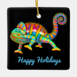 Colourful Panther Chameleon Ceramic Tree Decoration