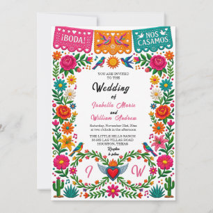 Colourful Papel Picado Mexican Fiesta Wedding Invitation