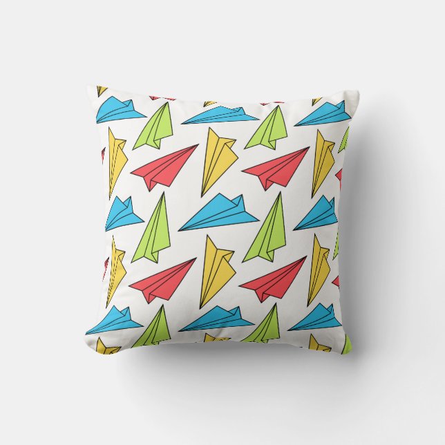 Colourful Paper Aeroplanes Pattern Cushion (Front)