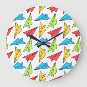 Colourful Paper Aeroplanes Pattern Large Clock