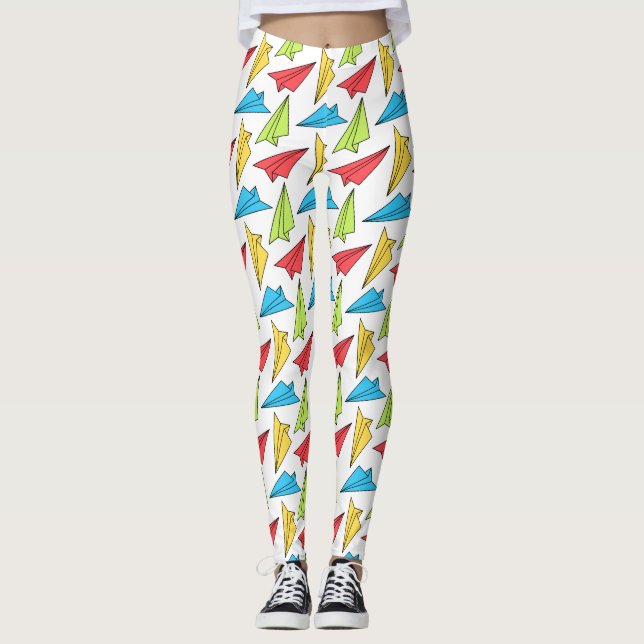 Colourful Paper Aeroplanes Pattern Leggings (Front)
