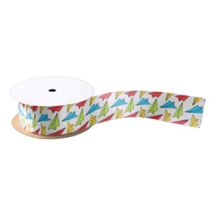 Colourful Paper Aeroplanes Pattern Satin Ribbon
