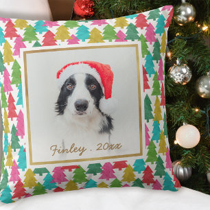 Colourful Paper Christmas Trees Pet Photo Cushion